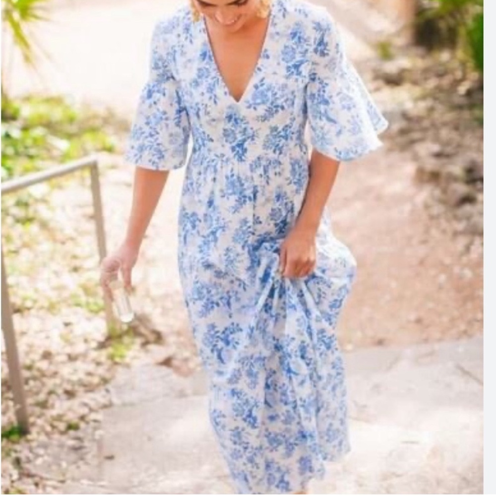 TUCKERNUCK Blue and White Ginger Maxi Dress